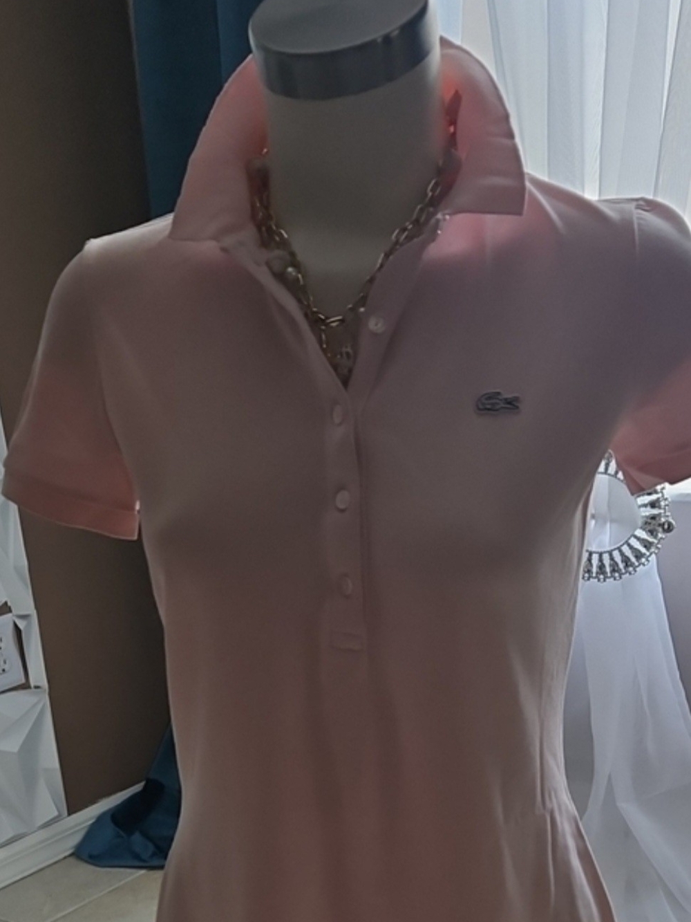 Lacoste Pink Short-Sleeve Button-Down Polo Top